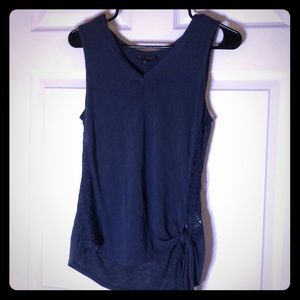 Super soft tie front tank with lace detail
